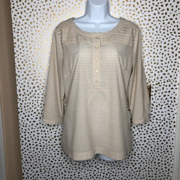 Banana Republic BR Women's Beige Patterned Top Size Large Houndstooth - Picture 2 of 11